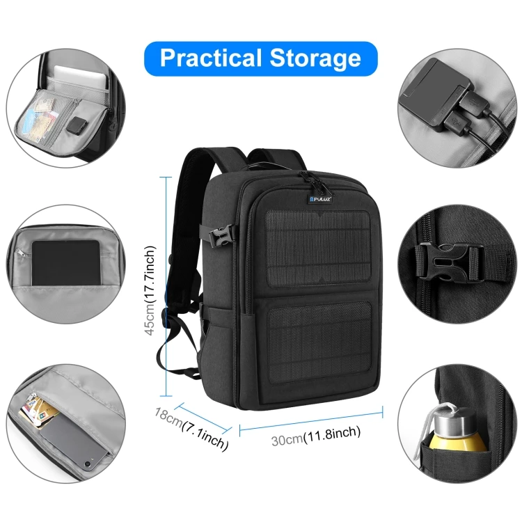 High Quality Outdoor Chargeable Solar Backpack PULUZ Solar Power Portable Camera Dual Shoulders Backpack Laptop Bag