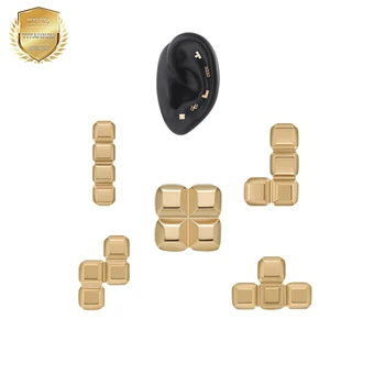 Giometal Titanium PVD 18K Gold Tetris Threadless Ends Tragus Helix Daith Piercing Earrings Body Jewelry
