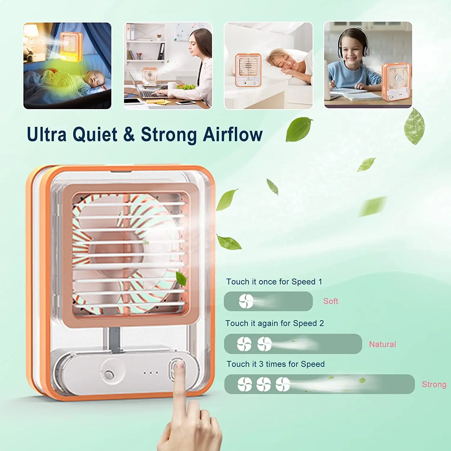 Mini Portable USB Charging Touch Control Electric Evaporative Air Conditioner Cooler Fan With Ice Cool Water Mist Light for Home