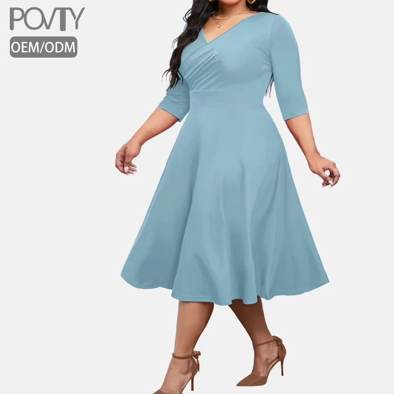 white christmas dresses Women's Summer Swing Puff 3/4 Sleeve Midi Cocktail Dress w/Pockets for –  STYLISH FABRIC INC
