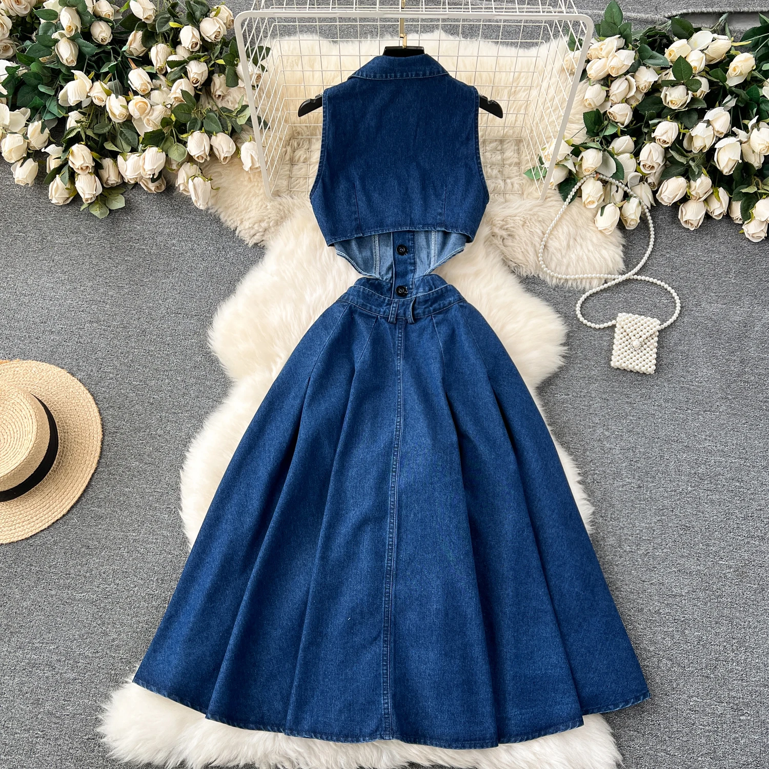knee length dresses for ladies M-5XL) Plus Size Korean Floral Midi Dress – Pluspreorder main image 0