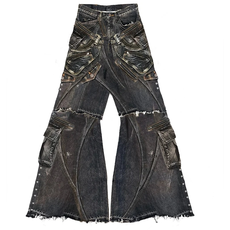DiZNEW Custom Loose Fit Embroidered Folded Jeans Black Street Wear Loose Jeans Cotton Jeans for Men Man Jean
