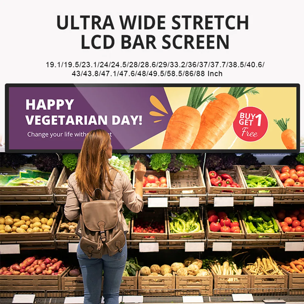 Shelf Edge LED Display Screen Supermarkets Screens Stretch LCD Bar Lvds Display Shelf Edge Custom Stripe Screen for Advertising