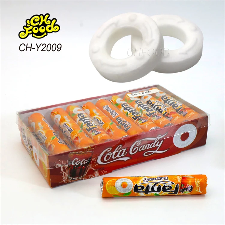 OEM and Wholesale Halal Cheap Soda Flavor Cola Orange Lemon Roll Tablet Pressed Candy Sweets