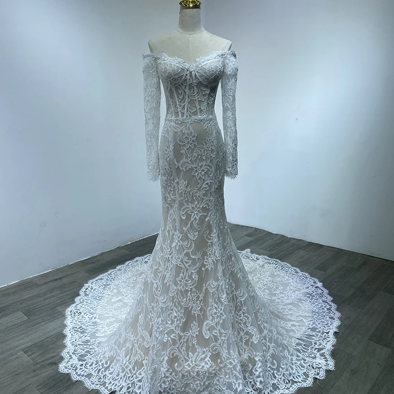 Custom-made Dark Champagne off Shoulder Wedding Gown