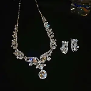 Custom Luxury Designer Inspired Rhinestone Pendant Necklace Earrings Sets Diamond Wedding Jewelry Ladies Joias De Luxo