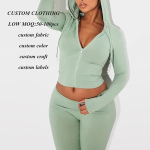 2026 Hot Selling Plain Streetwear Hoodies Custom Slim Fit Women Lightweight Cotton Zip up Fitted Blank Hoodie