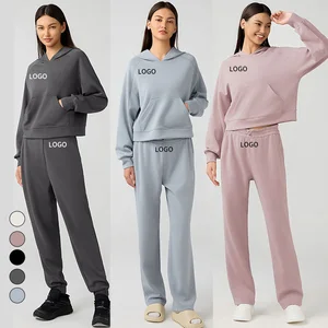 Autumn Winter Women's Hoodie Kangaroo Pockets High Waist Simple Casual Fashion Versatile Loose Fit Solid Pattern Yoga Sports