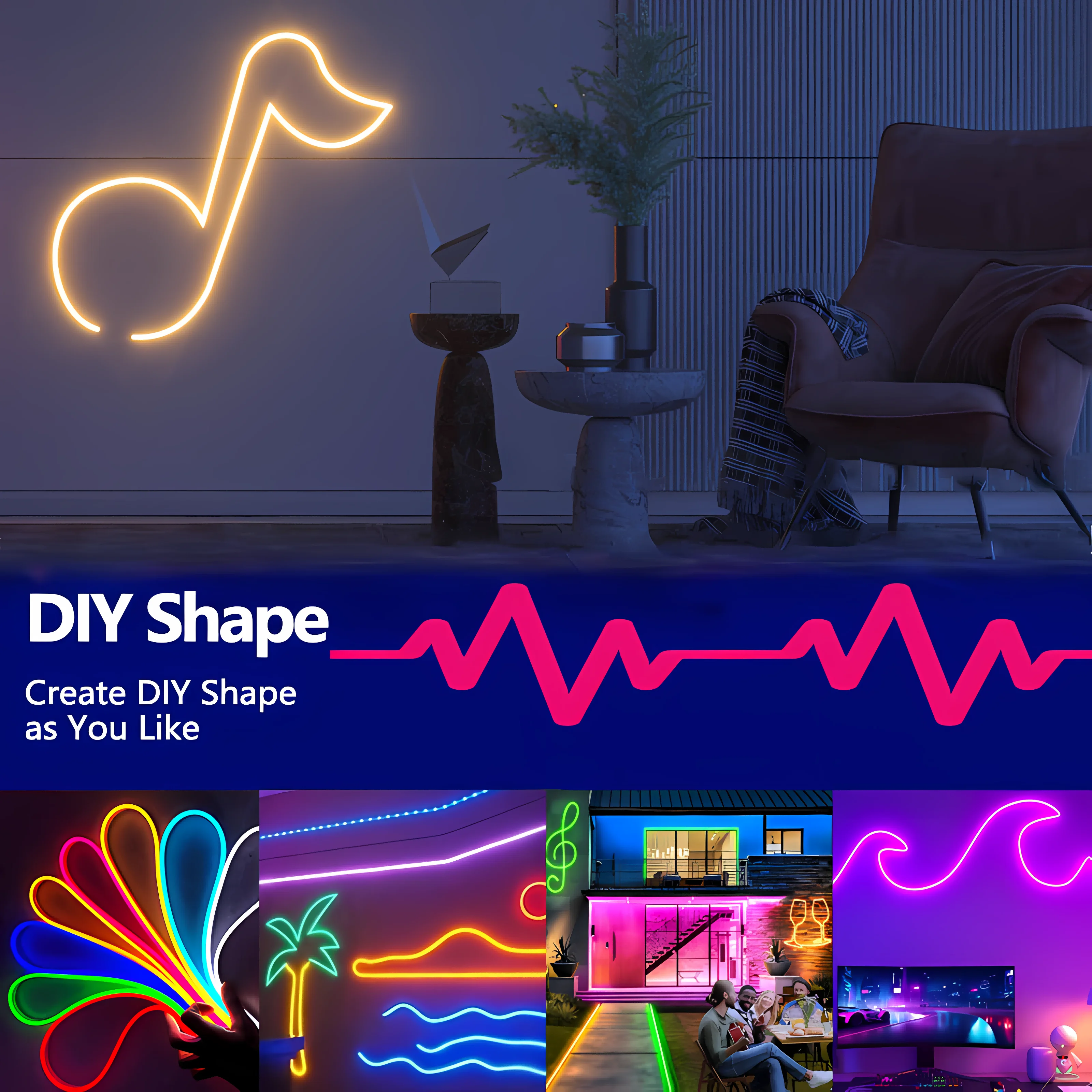Led Neon Strip Light 5M Smart Led BT App Rgb Color Changing Flexible Rope Lights Waterproof Flexible Light Strip