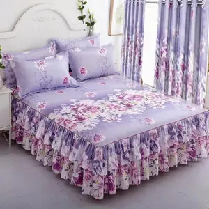 Wholesale Luxury Soft European Style Bed Sheet Set Quilted Thick Bed Plant Pattern Pillowcase Cotton Filled Bed Skirt Made China