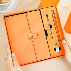 Gift Box with Pen and U Disk Low Price PU Leather Notebook Logo and Cover Accepted Customized