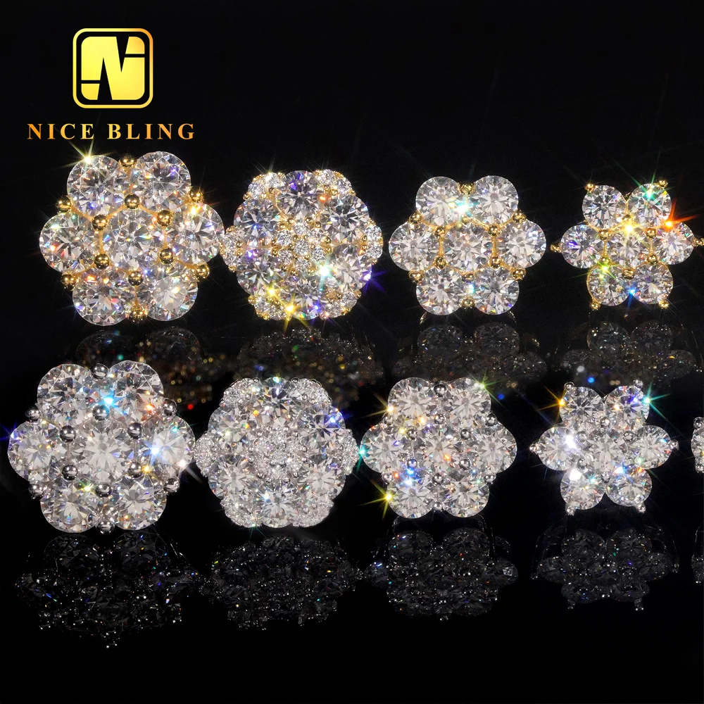 Moissanite Flower Stud Earrings 925 Sterling Silver Gold Plated_voghion.com