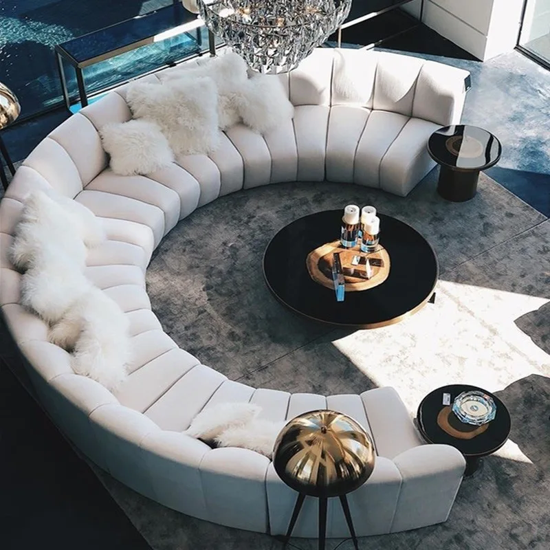 Nordic Modern Velvet Tufted Circular Arc Curvedsofa Restaurant
