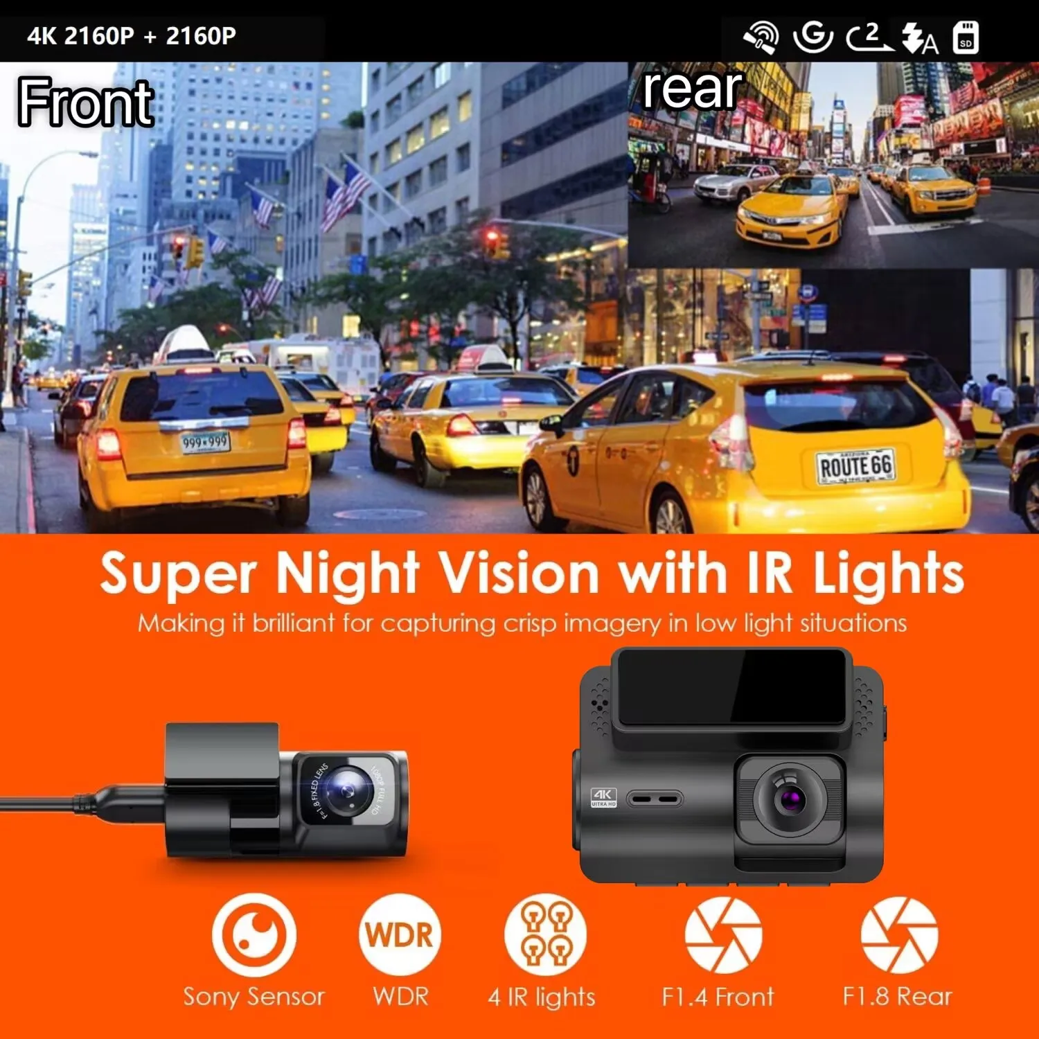 Front 4k Rear 4k Dual Sony Lens With Wifi Gps Track Driving Recorder