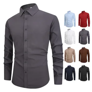 New Men's Casual Shirt Print Long Sleeve Stand Collar Wrinkle-free White Slim Eco-Friendly Dress Shirt Wholesale