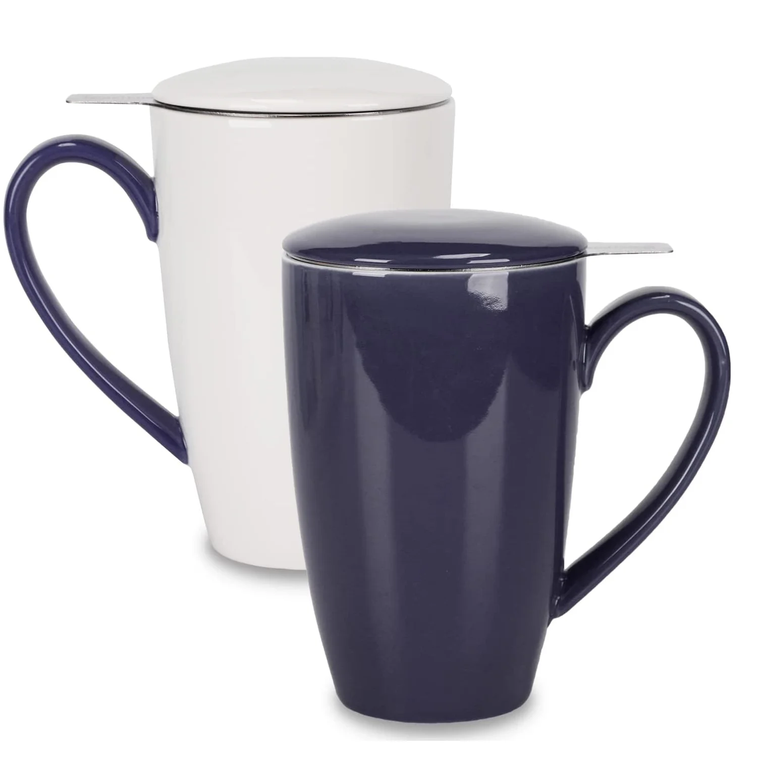 Custom Printed White Green 350ML 450ML Microwave Safe 15oz Ceramic Coffee Cup Set with Infuser and Lid for Travel and Holidays