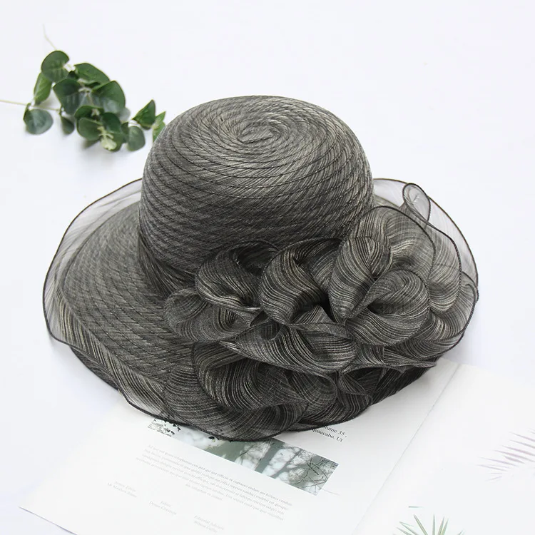 Elegant Women Wedding Formal Organza Church Hat with Floral  display picture 3
