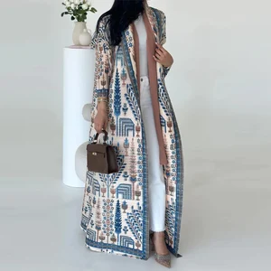 Latest Designs Women's Pleated Dubai Abaya Middle Eastern Style Plus Size Polyester Stretch Printed Abaya Women's Fashion Abaya