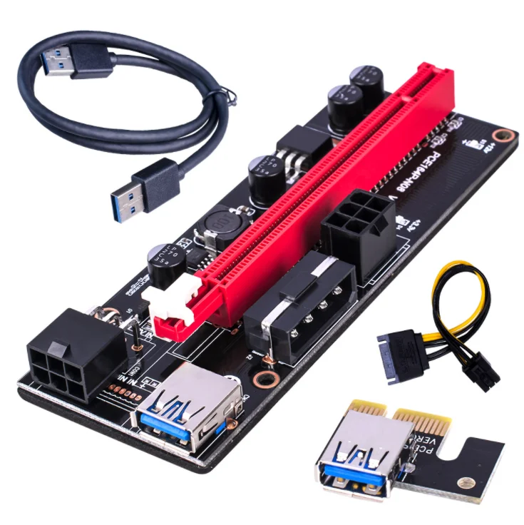 USB 3.0 Cable 4 Solid Capacitors PCIE Riser 1X to 16X Graphics Extension for GPU Mining Powered Riser Adapter Card