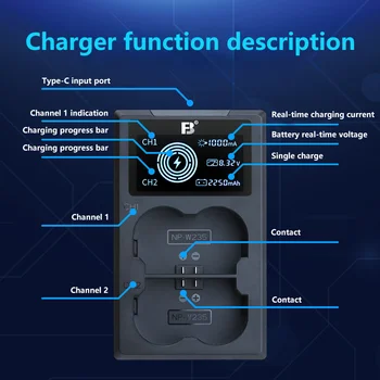 FB NP-W235 Battery LCD USB Dual Charger for Fujifilm Digital Camera Battery XS20 XT4 XT5 XH2s GFX100S GFX50SII Dual Input Port product image