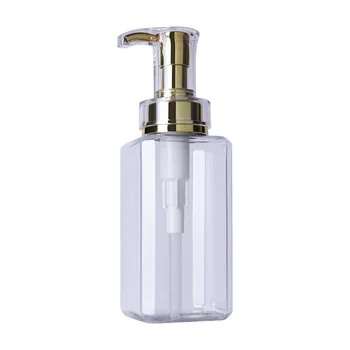 PET Cosmetics Containers Gel Shampoo Plastic Bottles Transparent Empty Square Gold Pump Bottles