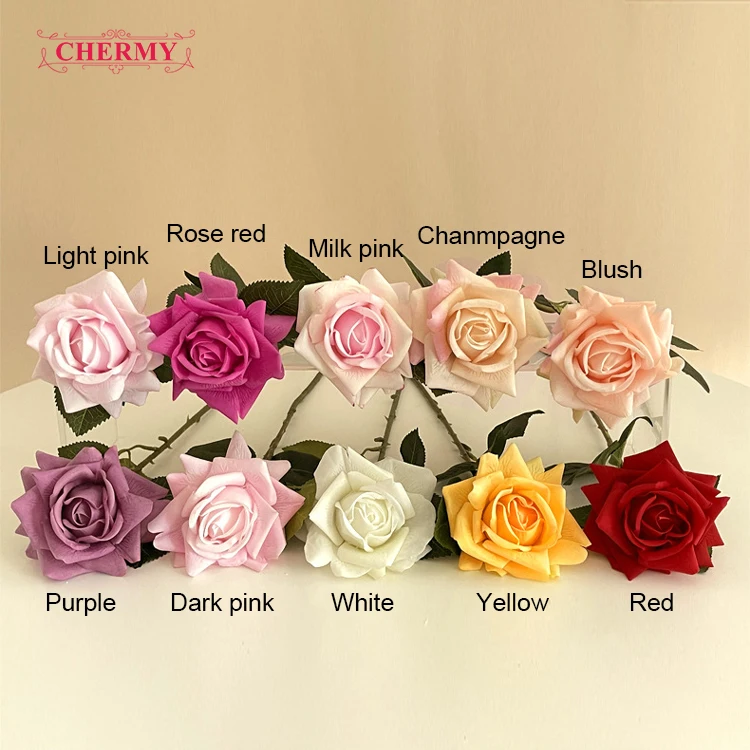 Decorative Real Touch Rose Artificial Flowers Single Bulk Silk White