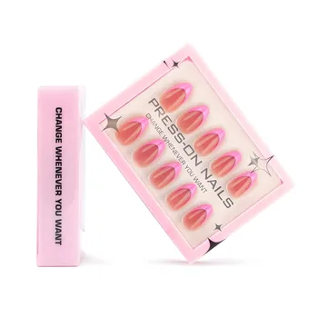 30 pcs short high-end High-end French pink almond Acrylic Press On Nails customize false nails GD17