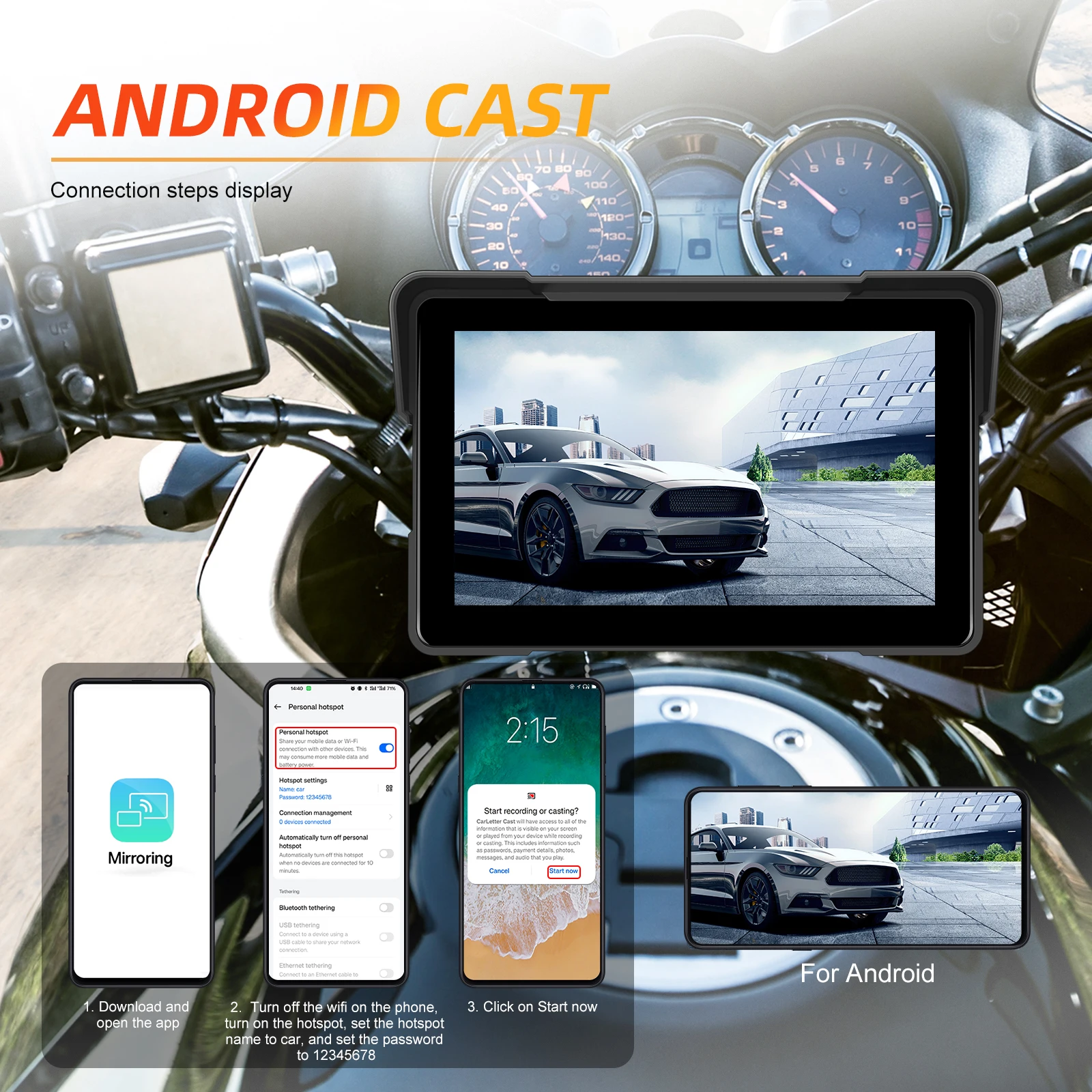 android auto monitor ip67 waterproof airplay android cast bt a3954-3