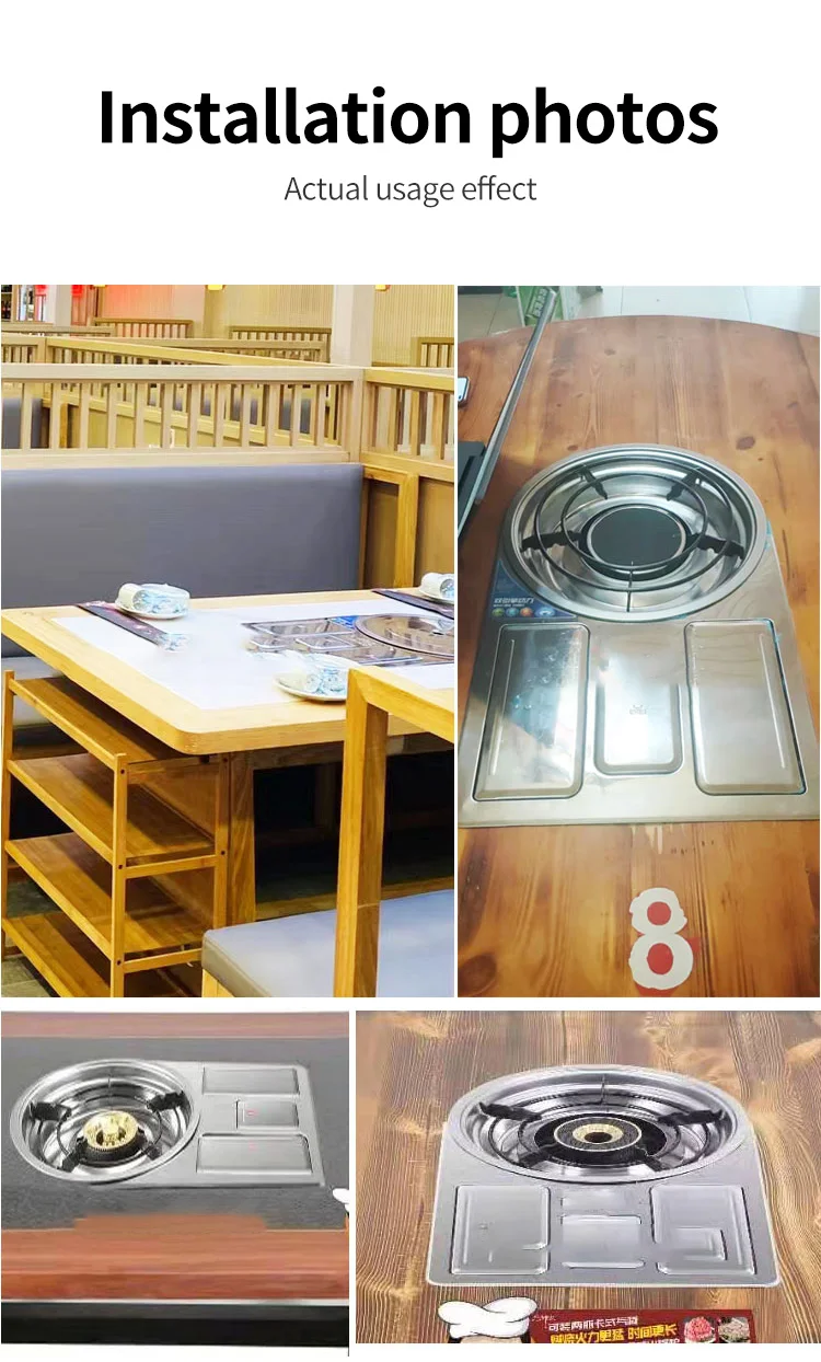 Korean Restaurant Stainless Steel Table Build In Stove Butane Upper Air