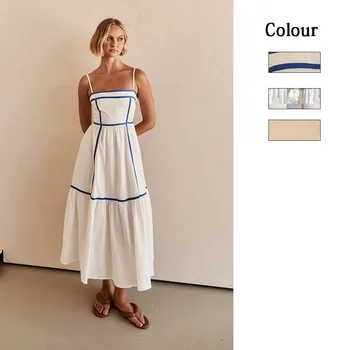 2024 Freshs and Sweet Word Skirt Midi Slip Dress Simple sleeves Beach Skirt dress ladies for women