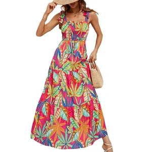 2026 Women's Summer Casual Beach Dress Sexy Digital Printed Dress with Straps Wrapped Chest High Waist Eco-Friendly