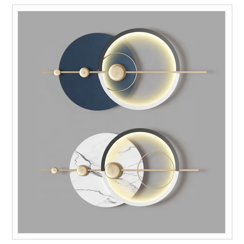 Simple Design Minimalist Style Wrought Iron Metal Wall Art Bedroom Wall Decoration with Lamp