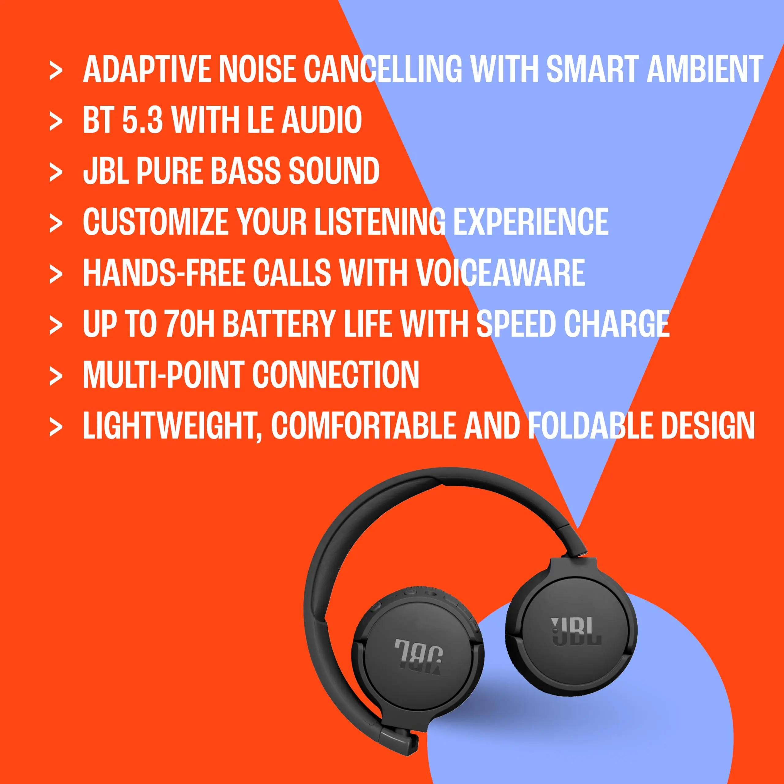Tune 670NC Adaptive Noise Cancelling with Smart Ambient Wireless On-Ear Headphones up to 70H Battery Life