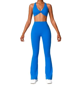 Wholesale Solid Fitness Clothing 2 Piece Butt Lift High Waist Anti-Wrinkle Sport Women Yoga Sets
