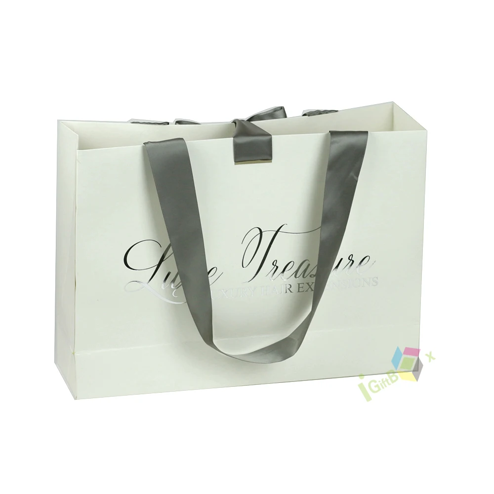 Handmade Luxury Custom Logo Printed Paperboard Shopping Bag Ribbon and  Fashionable Use for Clothing Shoes and Furs