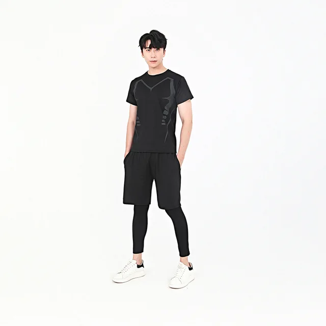 Sports fitness three-piece set breathable quick-drying clothes Football basketball training clothes Running clothes tights men