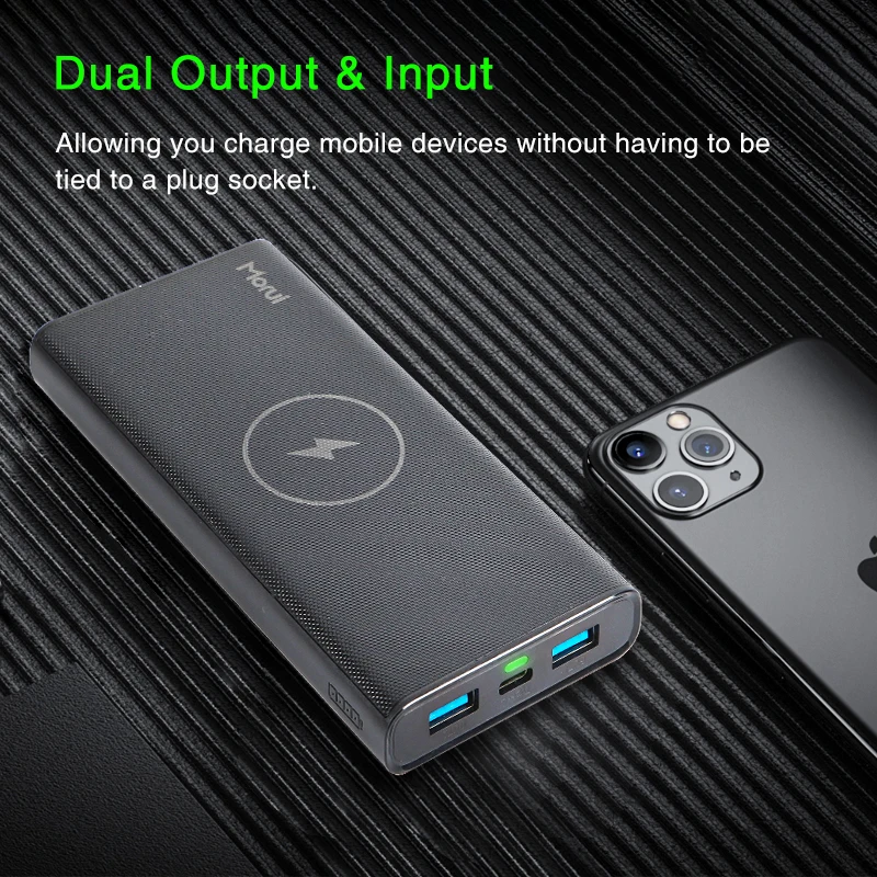 10000mah Wireless Power Bank Battery Pack With Usbc Cable And Led