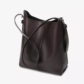 2024 New Genuine Leather Women's Bag Large Capacity Bucket Bag Tote Bag