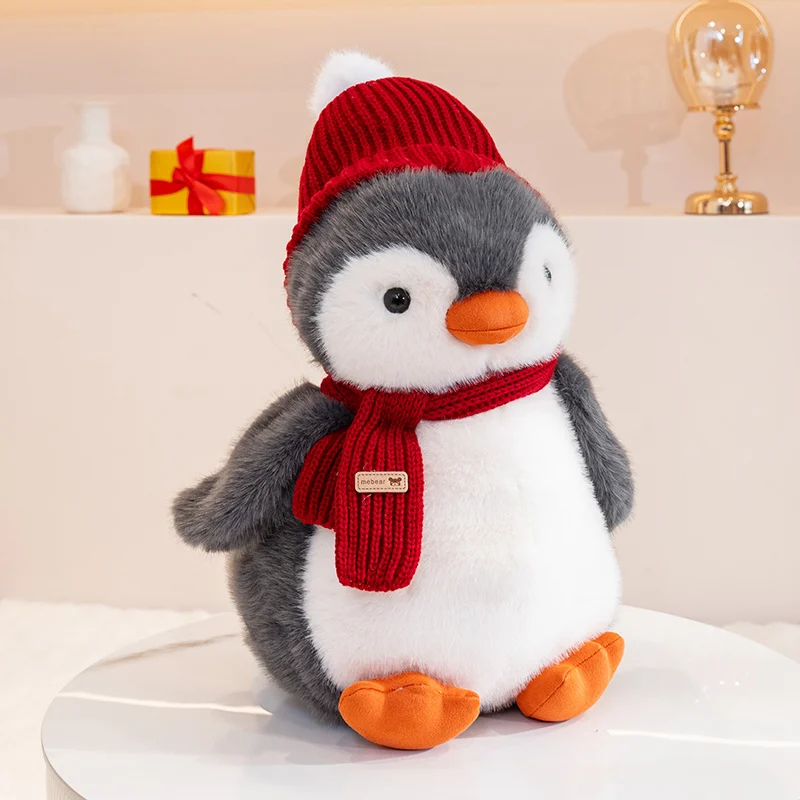 Customsized Plush Stuffed Penguin with Knitted Red Hat and Scarf for  Christmas Gift