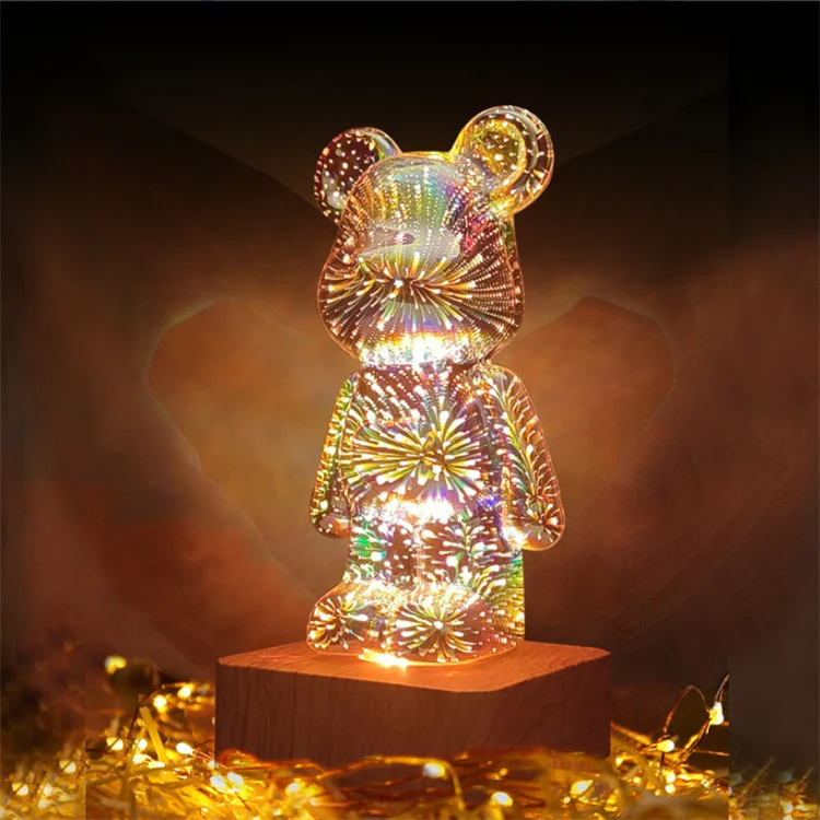 ビンテージ　美品　クマの照明装飾品 WELCOME TO OUR CABINS 新着3Dガラス花火クマガラスランプシェードパーティーデコレーション
