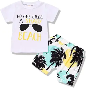 Customizable Stylish Boy's Summer Clothes Beaches Holiday Sleeveless Vest Tops+Shorts Kid Casual Outfits