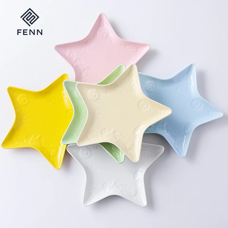 FENN Christmas Decoration Creative Star Shaped Assiette Dessert Fruit Plate Christmas Ceramic Food Serving Plates Dishes Vintage