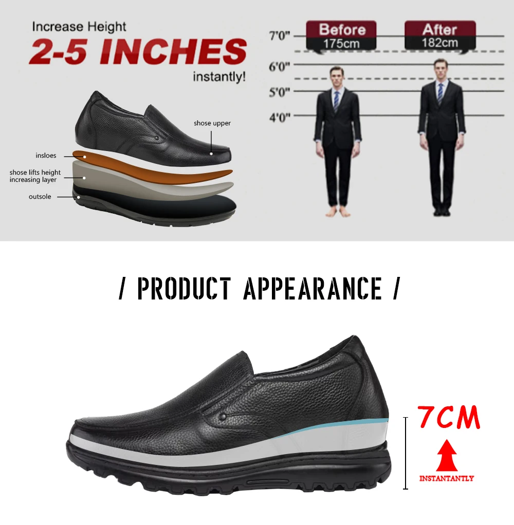 2.8 Inch Height Increasing 2024 New Arrival Men's Casual Shoes Genuine Leather Luxury 7 cm Hidden Insole Elevator Shoes for Men