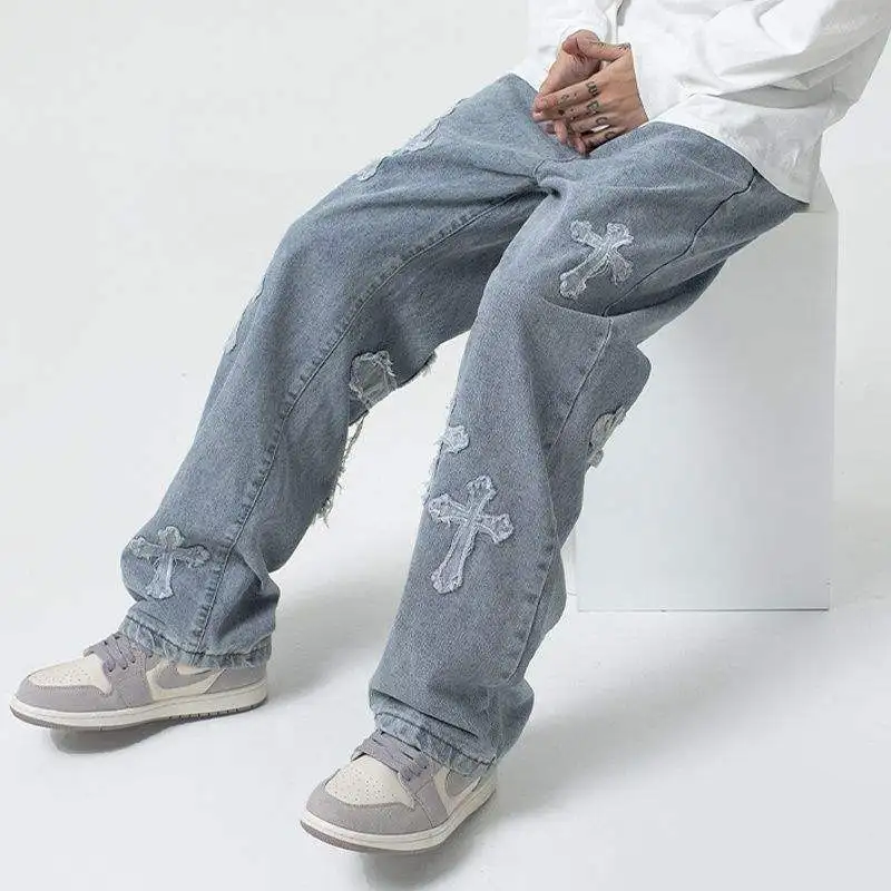 Mens Casual Trendy Embroidered Faded Denim Jeans With Patch Decoration  Stretchy Slim Fit Pants Best Sellers, Today's Best Daily Deals