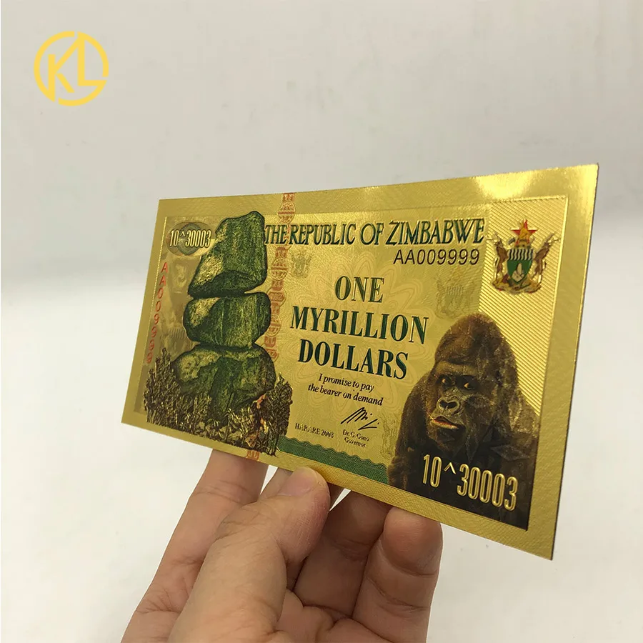 100개/묶음 짐바브웨 1천만 달러 30003 제로스 금 999999 플라스틱 지폐 보안용 UV 라이트 포함