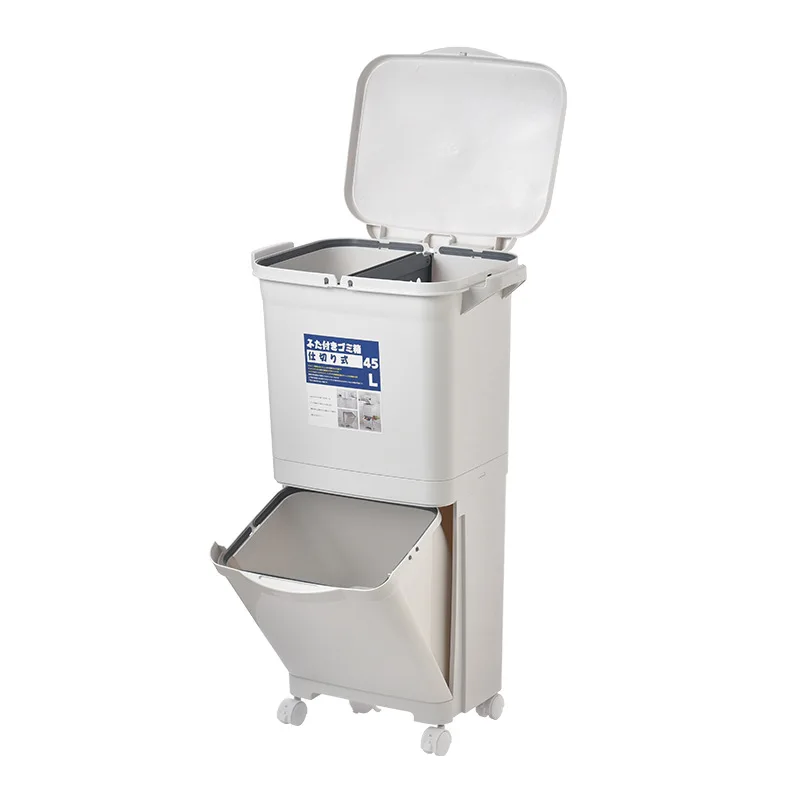 Japanese Style Double Layer Classify Household Plastic Double Bin Trash Garbage Can Waste Bin with Wheels