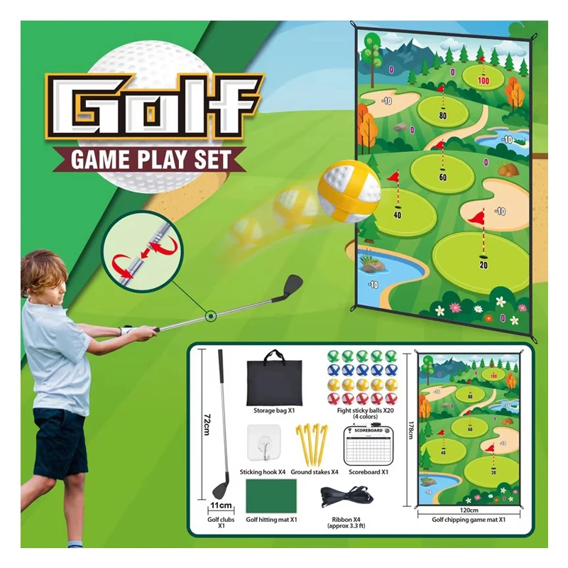 Samtoy Indoor Golf Training Aids Dart Mat Golf Chipping Net Floding Metal Golf Clubs 20PCS 4 Color Sticky Balls Game Toy