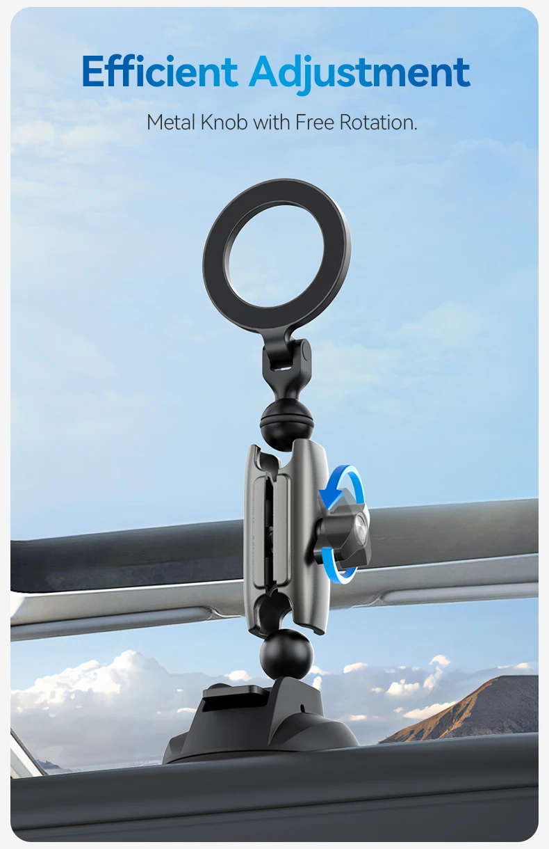 TELESIN  Suction Cup Magnetic Holder Mount for Cellphone with Aluminum Nylon Material for Car Glass