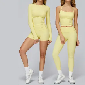 Matching Workout Outfits Sports Suit High Waist Stretchy Fitness Apparel Wholesale Sportswear Pilates Tshirt Women Yoga Sets