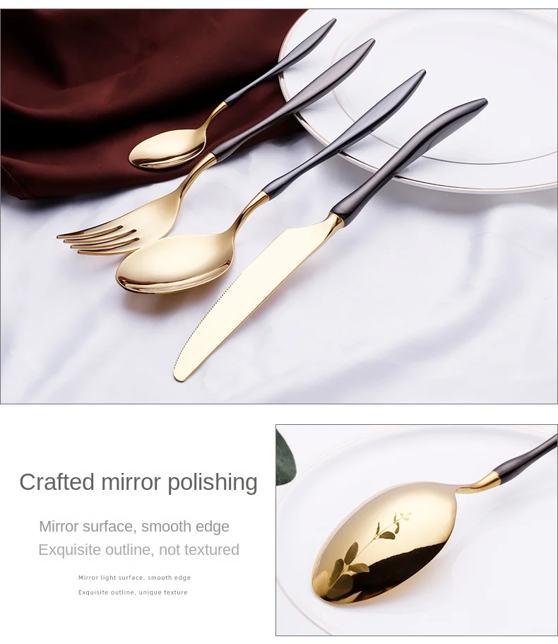 New Hot Sale Light Luxury 304 Stainless Steel Cutlery Knife Fork Spoon Dessert Spoon Set Silverware Wedding Flatware Set